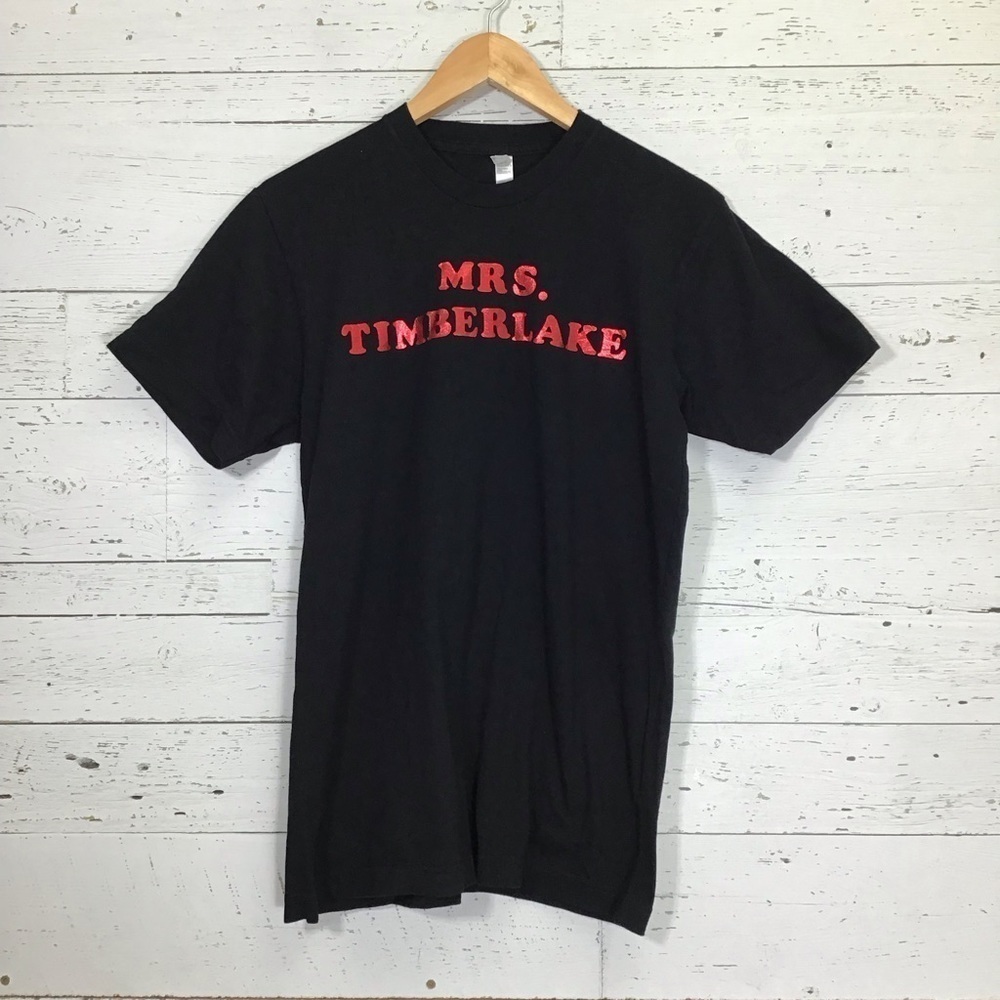 Mrs. Timberlake Tee Short Sleeve T-Shirt American Apparel Size Medium Black Red 